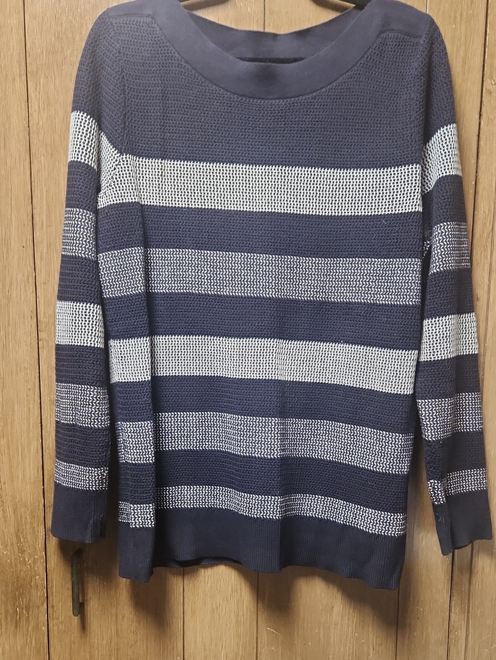 Market & Spruce Navy and White Striped Crewneck Sweater
